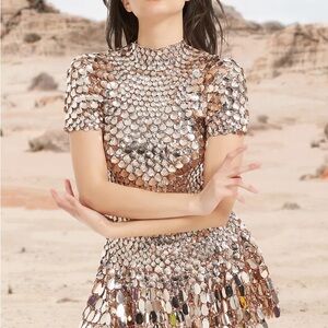 NWOT Sequin Short Sleeve Festival Dress/Bodysuit Size M (US Size 6/8)